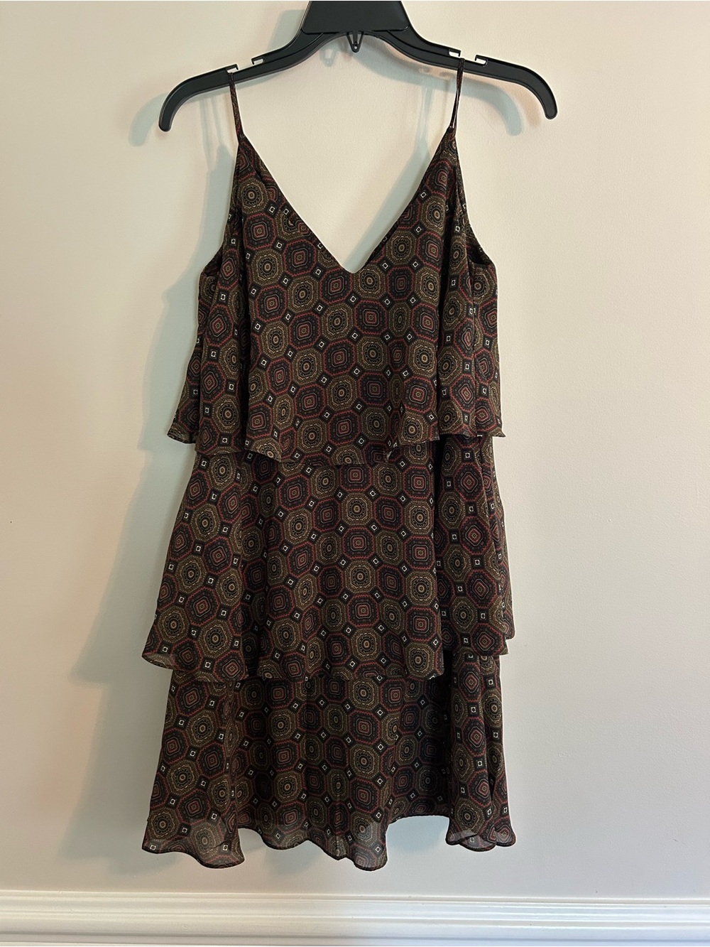 90s W by Worth Brown Multi-Tiered Spaghetti Strap Mini Dress Rachel Green Core